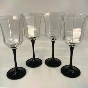 Set of FOUR- Luminarc- Arcoroc- Octime- Octagon- Black- Goblet- Wine- Glass