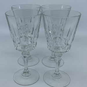 Set- FOUR- Cut- Glass- Wine- Glasses- Goblet