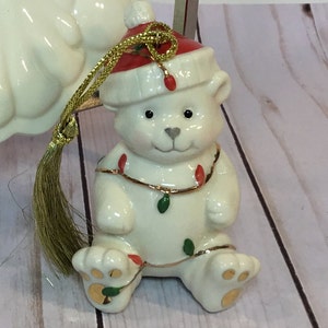 Lenox- Christmas-Ornaments- Santa- Teddy- Bear- Lights