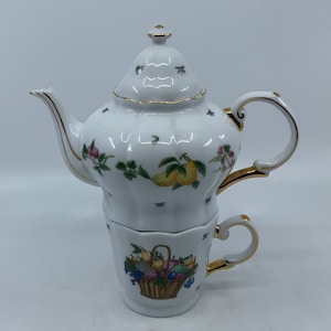 Vintage- Individual- Teapot- Stacking- Tea Cup- Fruit- Tea