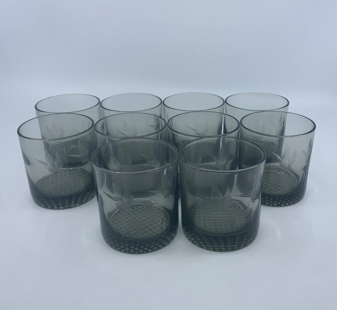 Set of TEN Etched Old Fashioned Glasses Whiskey Barware Etsy