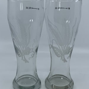 Set of TWO- Pilsner- Glasses- Etched- Wheat