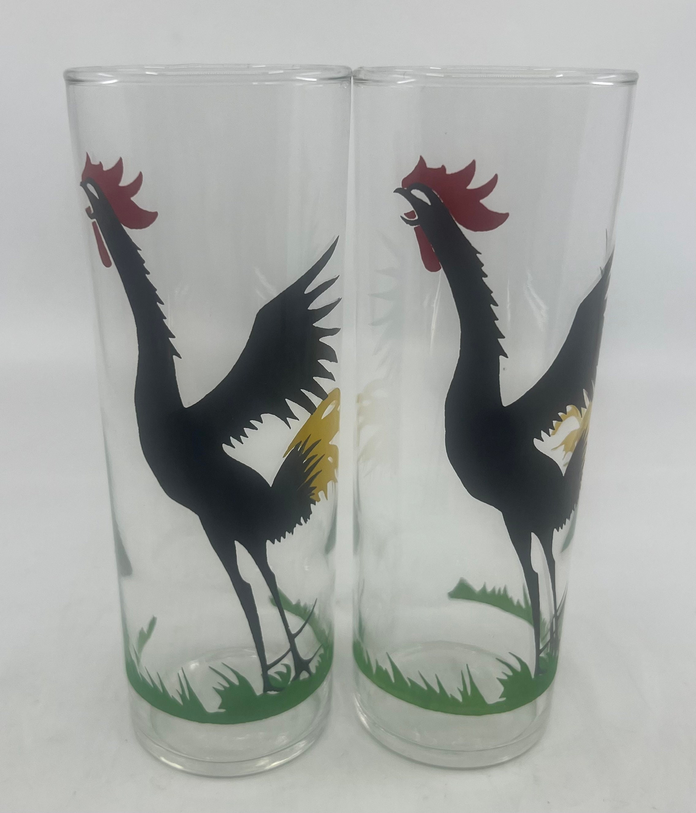 Set- TWO- Rooster- Chicken- Red- Juice- Glasses- Farm- Federal Glass-  Highball - Etsy