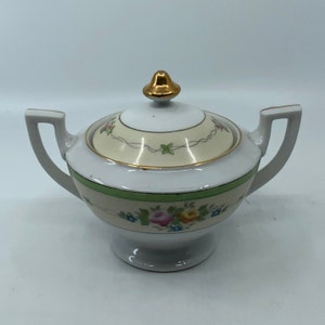Sugar Bowl- Art Nouveau- Art Deco- Gold- Floral- Japan