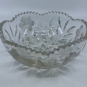 American Brillant- Crystal- Bowl- Cut- Leaded- Flower- Star- Leaves- Heavy