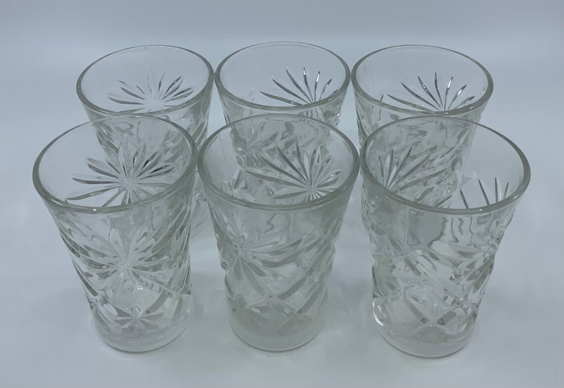 Set SIX Cut Crystal Star Juice Glasses Tumbler Vintage Etsy UK