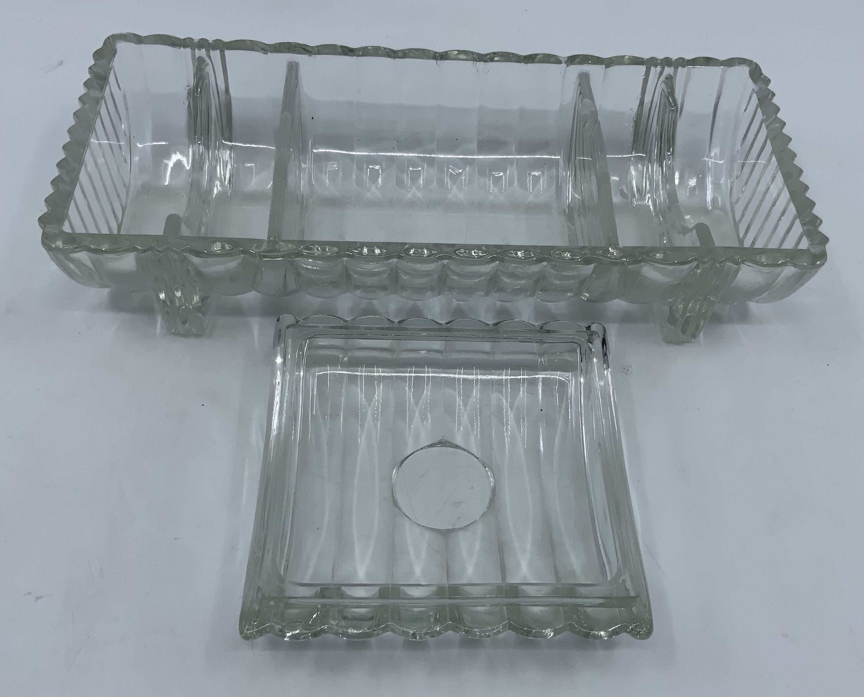 Glass Condiment Covered Divided Dish Tray Vintage Etsy