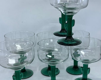 Set of EIGHT- Cactus- Margarita- Glasses- Green- Stem