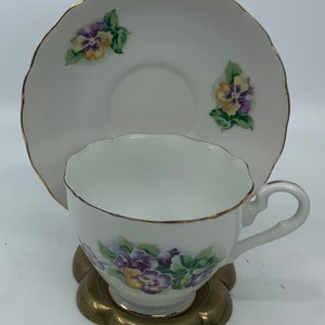 Pansy- Flower- Tea- Cup- Saucer- Set- Japan