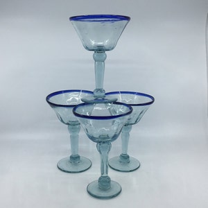 Blown Glass Barware- Blue Rim- Thick