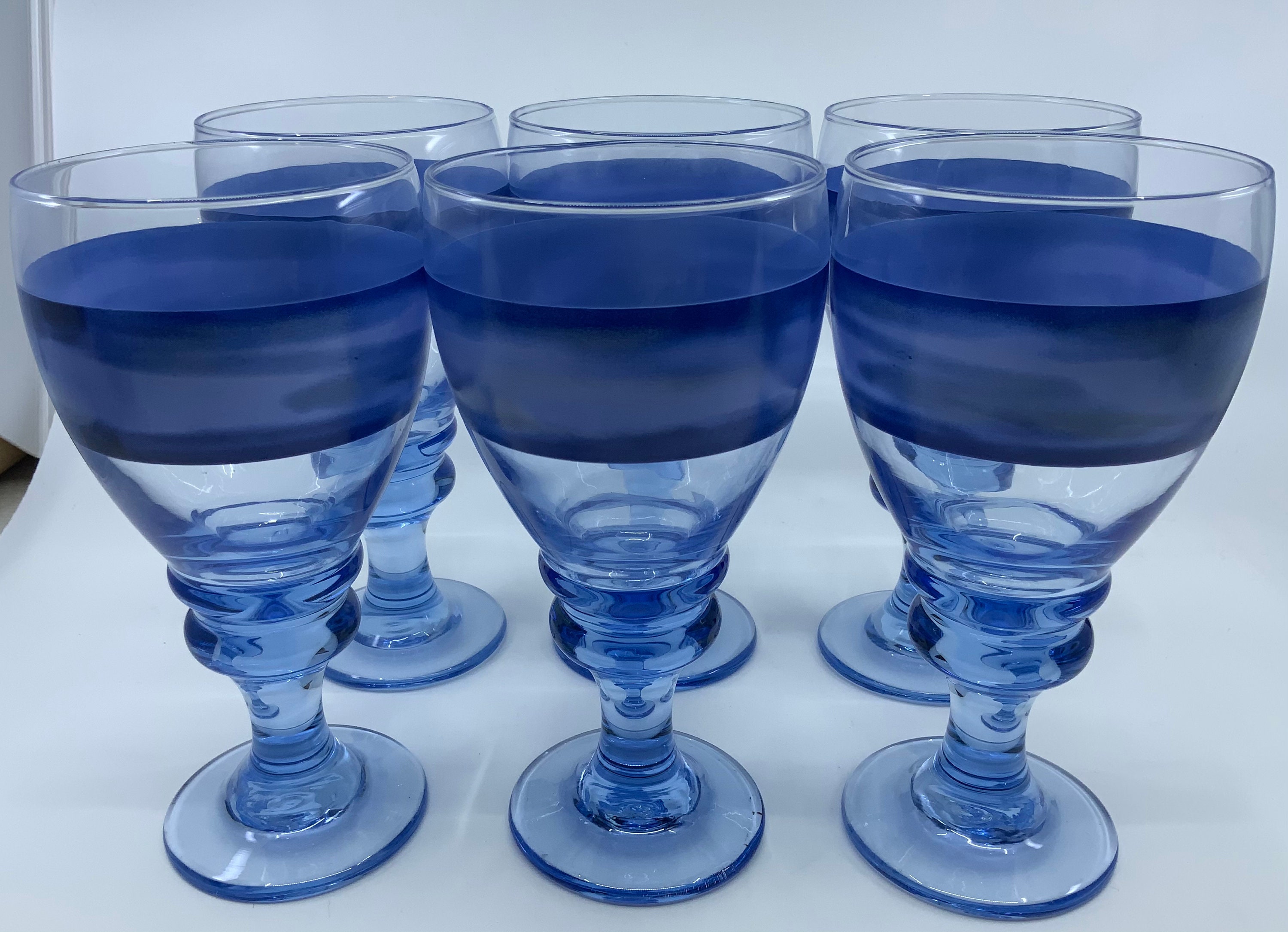 Set of SIX Libbey Nova Blue Goblets Stripe Banded Etsy