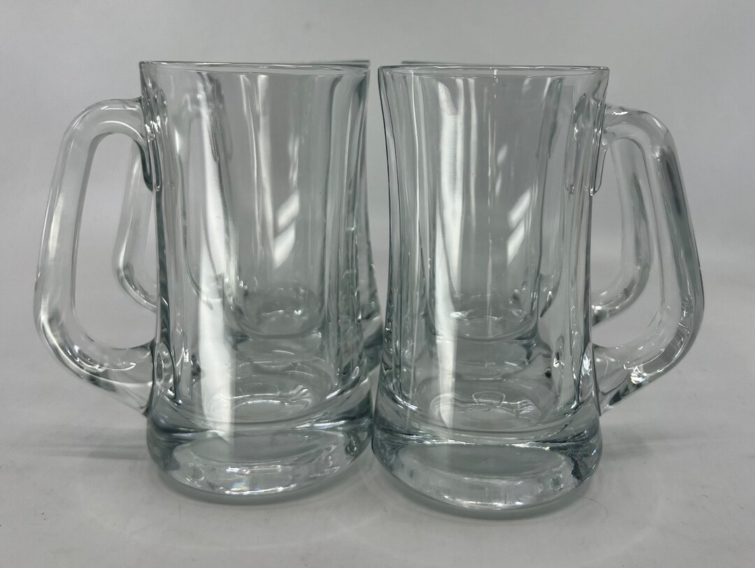 Set Lot FOUR Heavy Thick Glass Beer Mugs Stein Etsy