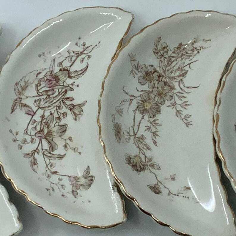 cottage chic Set of 2 floral transfer ware bone dishes farmhouse. gold accents Scalloped edged cottage chic Set of 2 floral transfer ware bone dishes farmhouse. gold accents Scalloped edged