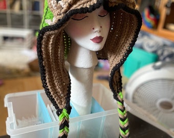 Burlap Chap crocheted hood.