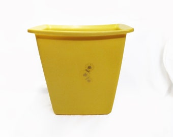 Conteneur poubelle Rubbermaid vintage des années 70 - Jaune avec motif floral-4 2952