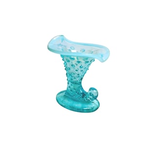 Vintage  Pre-logo Fenton-Blue Opalescent Hobnail Mini Cornucopia Candleholder