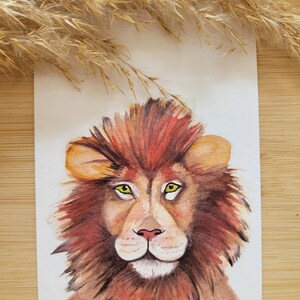 Biglietto A6, biglietto con leone, acquerello, biglietti d'auguri, postcrossing, biglietto leone, biglietto per bambini, biglietto d'auguri, cartolina, biglietto decorativo