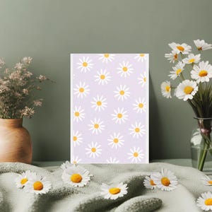 Carte A6, carte avec fleurs, carte fleurie, carte lilas avec fleurs, marguerites, carte postale, carte anniversaire fleurs, printemps