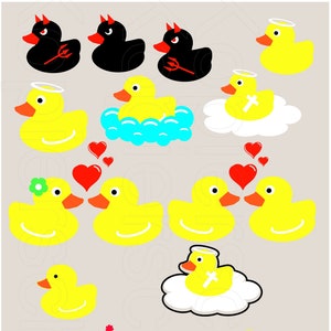 Pacchetto anatra vasca da bagno anatra di gomma papera di gomma da bagno SVG JPEG PNG Silhouette Studio 3 File Plotter Devil Angel Love Cameo