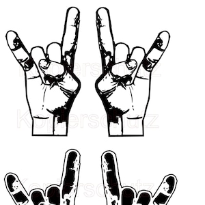 Rockhand Metalhand Heavy Metal Hand French Fork SVG JPEG PNG Silhouette Studio3 File Plotter Cameo Brother