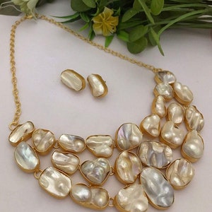 Handmade Pearl Statement Necklace Set: Indian Boho Jewelry
