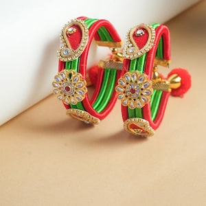 Traditional Handmade Red & Green Kundan Bangles | Indian Bangles | Women Bangle | Gift For Her | Wedding Jewelry | Wedding Kundan Bangles |
