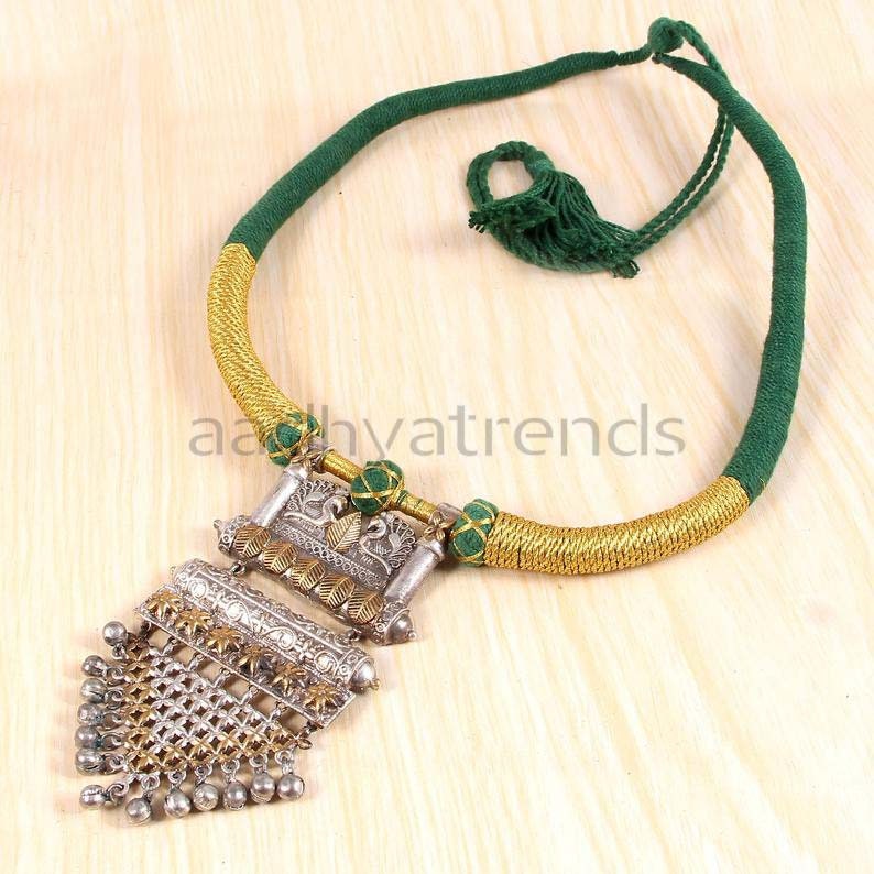 Thread Choker Necklace, Dual Tone Necklace, Oxidized Necklace, Tribal ...