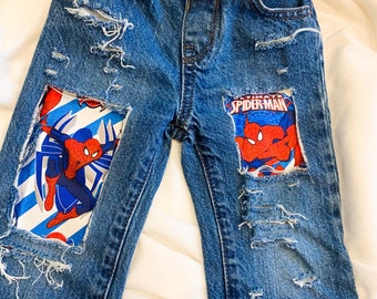 Custom Spider-Man Jeans Spider-Man Distressed Jeans Spider-Man Outfit Spider-Man Frayed Jeans Spider-Man Birthday