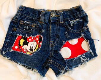 Minnie Mouse Distressed Denim Shorts 2 Piece Outfit Disney Castle and Minnie T Shirt