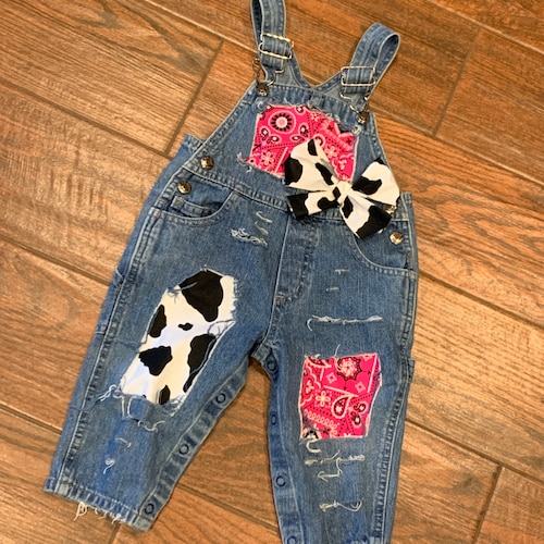 Girls Cow Print Overalls Cows Boutique Patched Bandana Etsy