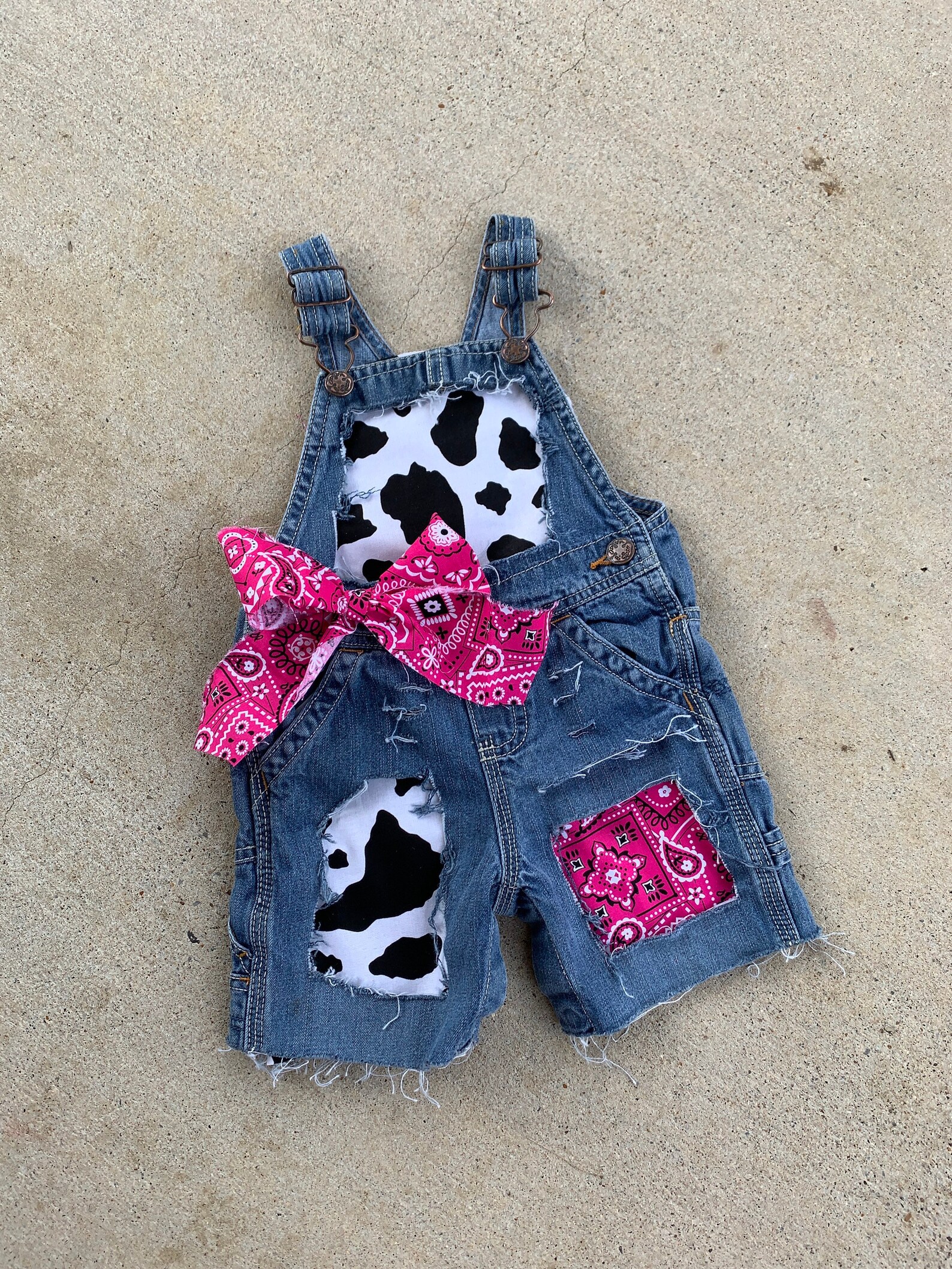 Girls Cow Print Overalls Cows Boutique Patched Bandana Etsy