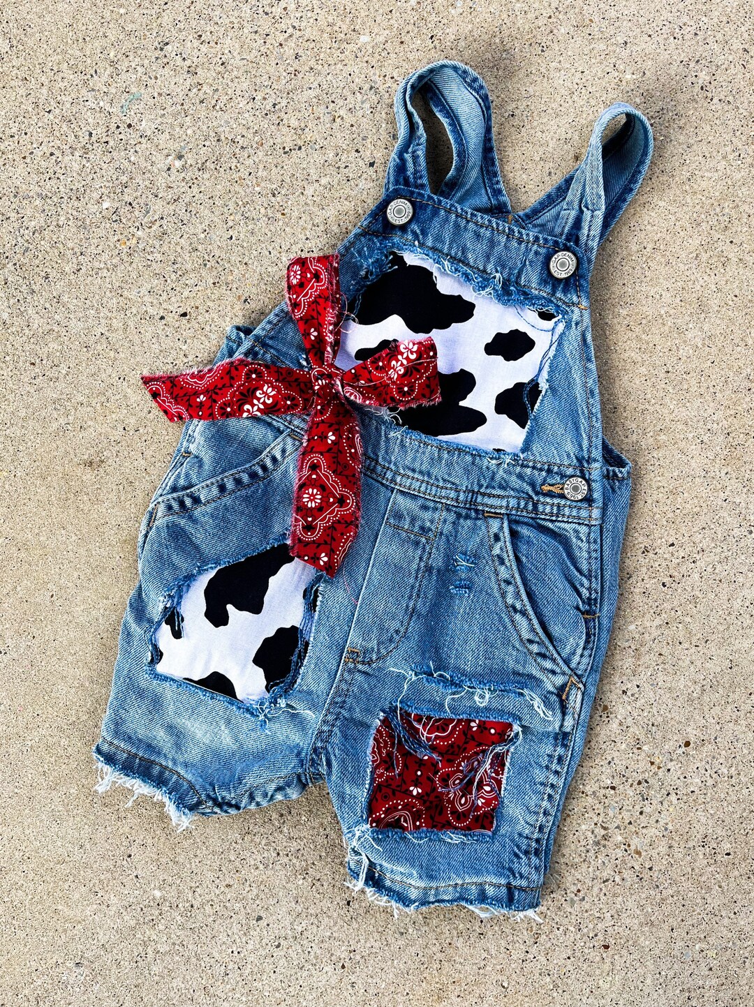 Girls Cow Print Overalls Cows Boutique Patched Bandana Etsy