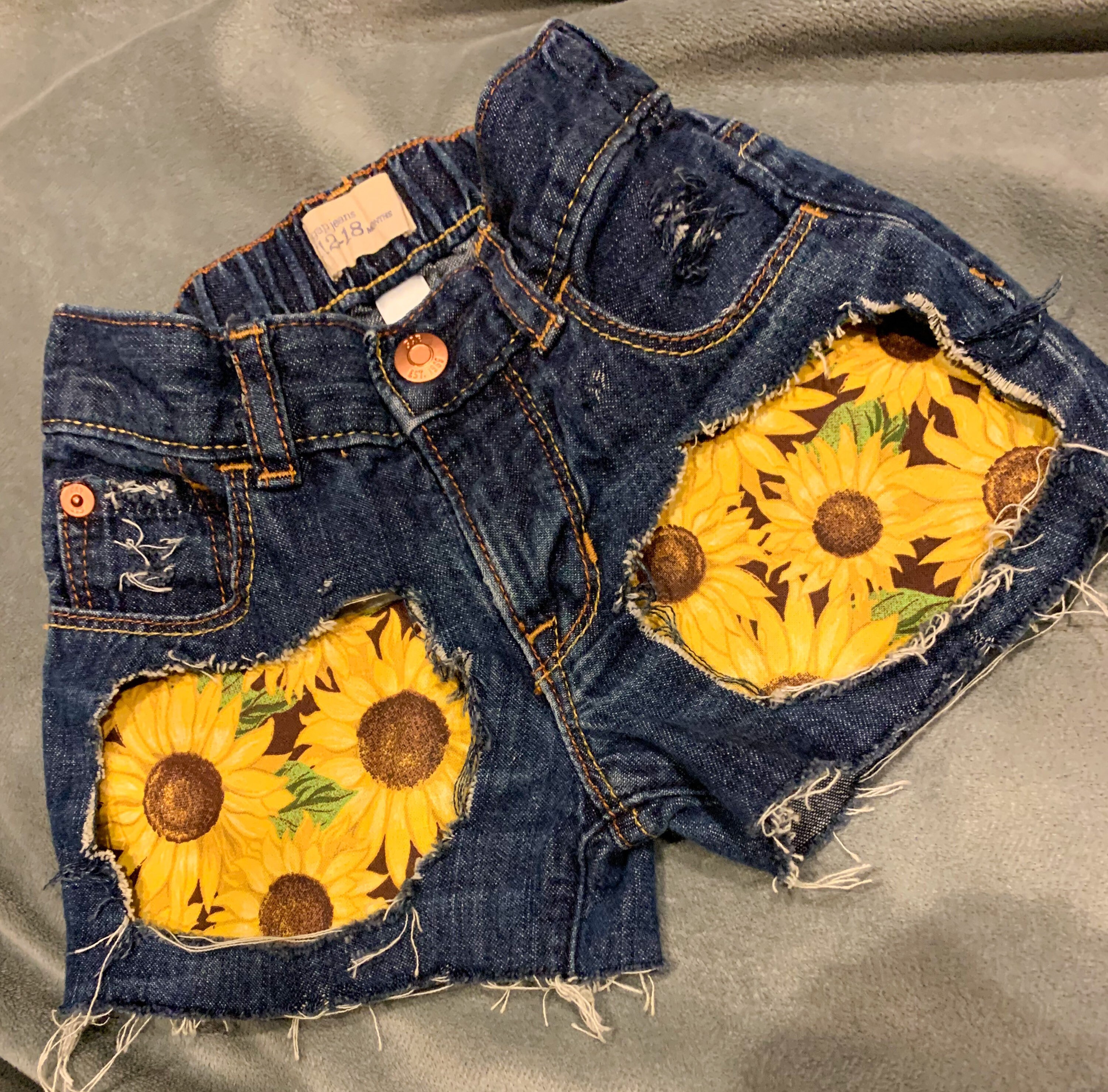 Distressed Denim Patched Sunflower 