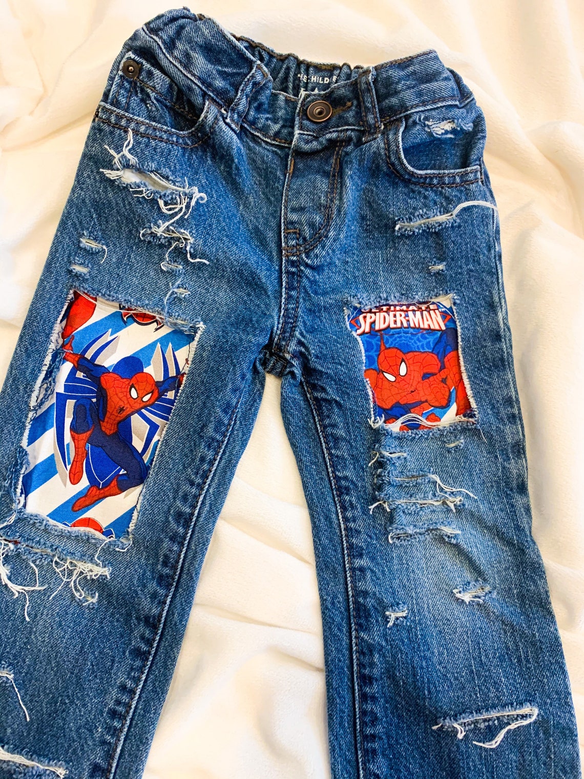 Distressed patched Spider Man Jeans made from Spider man | Etsy