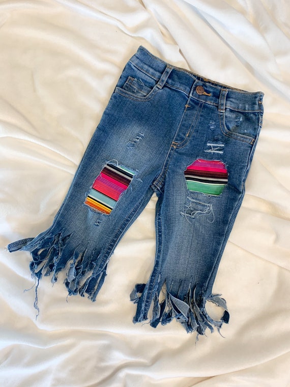 Distressed Patched Fringe Serape Print 