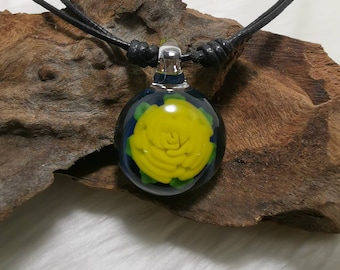Rose Glass Pendant - Blown Glass Pendant - Blown Glass Necklace
