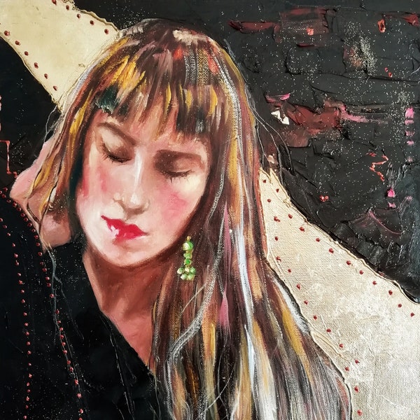 Oona Oil Painting Modern Portrait Woman Girl Expressionism Tchoumakova