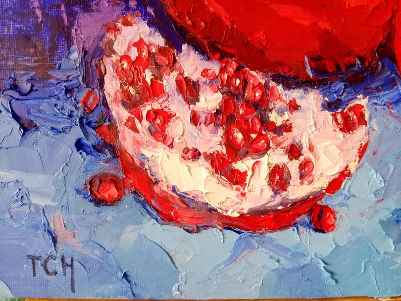 Pomegranates Oil Painting Modern Palette Knife Still Life Fruits ...