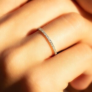 Minimalist classic diamond wedding band in 14k white gold, Women delicate pave diamond wedding band, Stackable bridal diamond ring gold