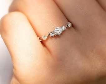Delicate White Gold Moissanite Promise Ring, Minimalist Round Moissanite Engagement Ring, Dainty Infinity Bridal Ring for Her