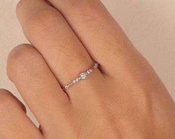 Diamant-Verlobungsring, Minimalistischer Verlobungsring, Versprechensring für Sie, zierlicher Verlobungsring, kleiner Diamantring