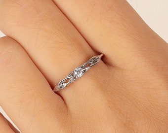Unique Diamond Engagement Ring, Celtic Engagement Ring, Small Diamond Ring, Diamond Promise Ring, Promise Ring for Her, Moissanite Ring Gold