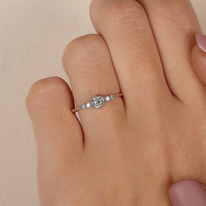 14k gold diamond engagement ring, Diamond anniversary ring gift, Women diamond wedding ring, Dainty minimalist diamond promise ring for her