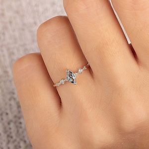 14k solid gold london blue topaz & diamond promise ring for her, Marquise blue topaz engagement ring, Gold wedding ring, Anniversary ring