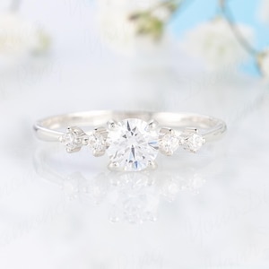 Women unique 14k white gold diamond engagement ring, Dainty & elegant diamond promise ring for her, Diamond wedding ring, Anniversary gift