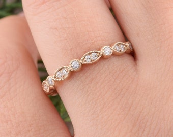 Full eternity diamond wedding band, Art deco wedding band, Diamond eternity band, Wedding band women,  Rose gold wedding band