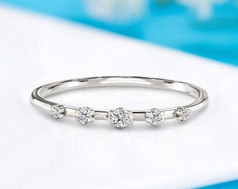 Unique minimalist 14k white gold diamond promise ring for her Small dainty diamond engagement ring Delicate diamond women ring gift for her