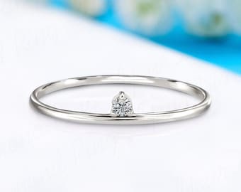 Simple 14k white gold solitaire diamond promise ring for her, Minimalist dainty tiny diamond women engagement ring, Women diamond ring gold