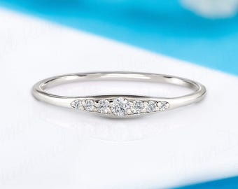 Dainty White Gold Diamond Promise Ring for Her, Minimalist Delicate Engagement Ring
