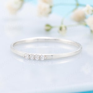 Minimalist simple 14k white gold 4 diamonds promise ring for her Delicate elegant women diamond ring Diamond stacking ring gold gift for her
